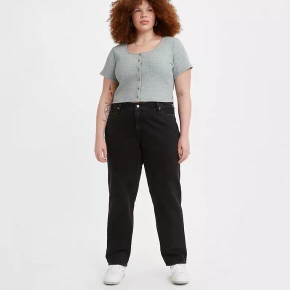 Levi's 94 Baggy Jeans Womens Plus Size 16W Black Stonewash Mid Rise Straight Leg - Picture 1 of 11